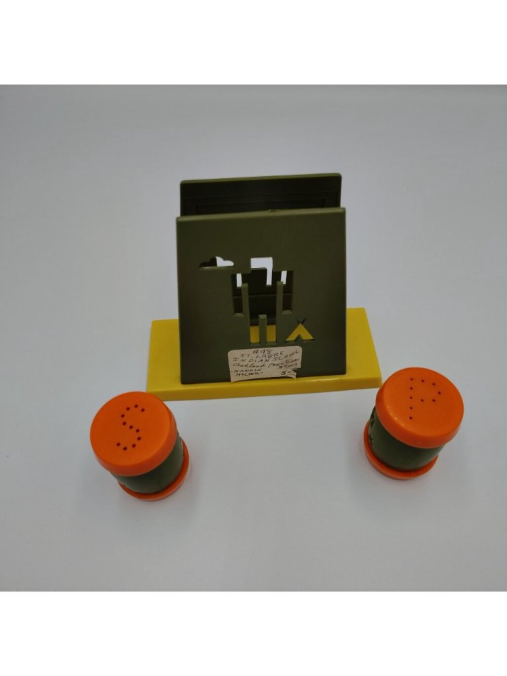Salt Pepper Napkin Holder St Labre Indian School Montana USA Vintage Kitchen - Picture 3 of 11